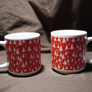 A Pair (2 Cups) of Red and White Christmas Tree Mugs